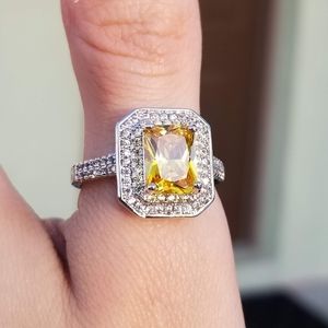 🆕S925(Sz8/9)5.5CT Yellow Citrine/White Sapphire